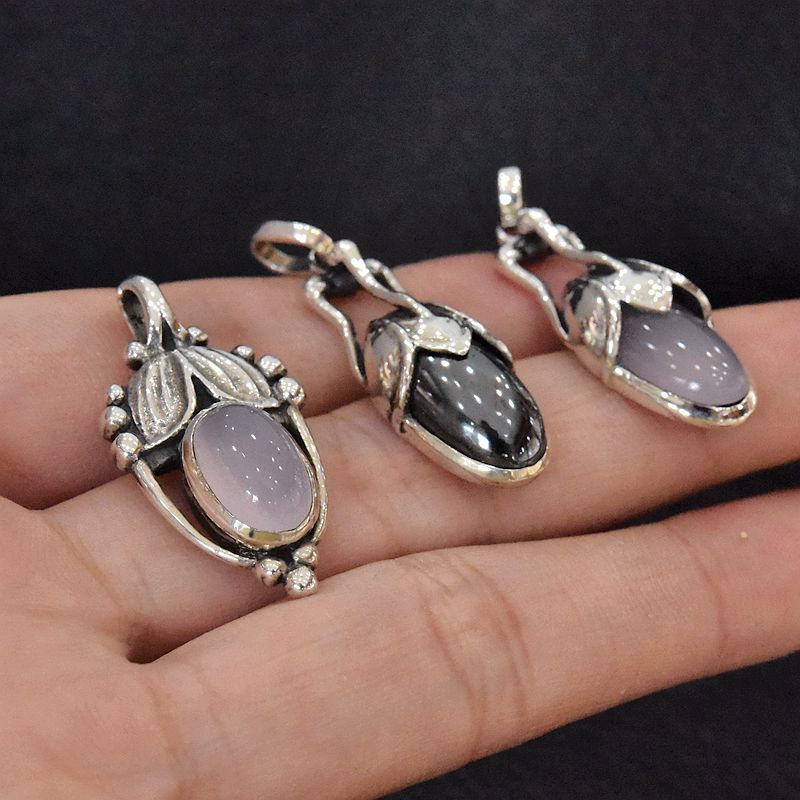 进口925纯银女士复古宫廷镶嵌水晶丹麦橡树果实泰银吊坠项链挂件