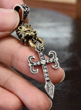 牙买加狮子头十字架纯银欧美吊坠