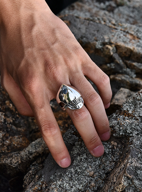 进口男士925纯银朋克异形大戒指