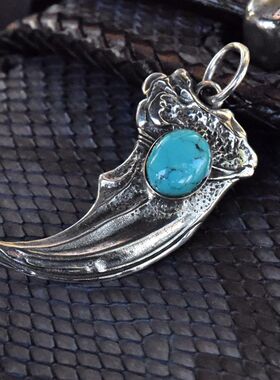 进口男士925纯银绿松石利爪吊坠