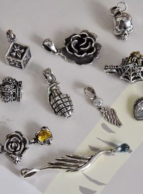 孤品原版蜘蛛骰子翅膀纯银花朵