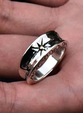 进口男女款925纯银太阳标厚指环