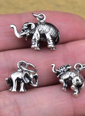 进口925纯银女士复古款迷你立体小大象泰银吊坠手链项链挂坠配件