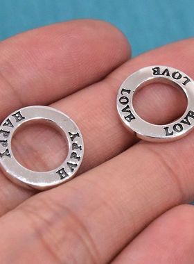 泰国进口HAPPY LOVE祝福简约圆环泰银吊坠叠戴配件925纯银圈圈DIY