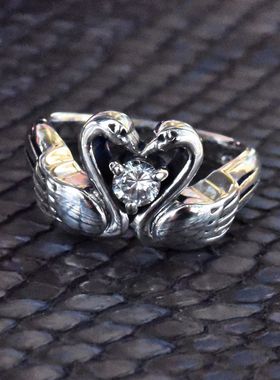 女士镶嵌白天鹅复古泰银小众指环