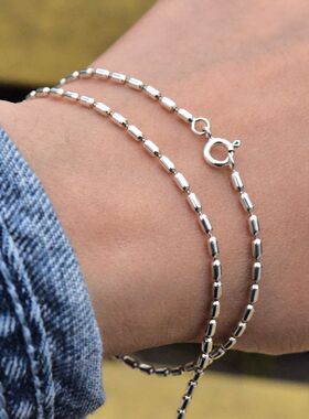 进口925纯银桶珠女士简约项链