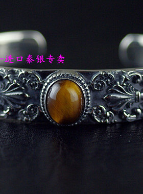 进口复古男士925纯银精雕手镯