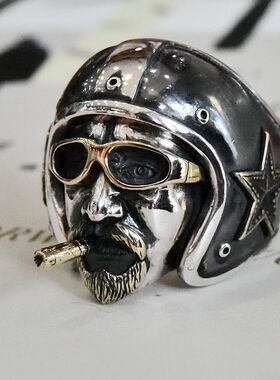 进口男士925纯银重工骑士大戒指