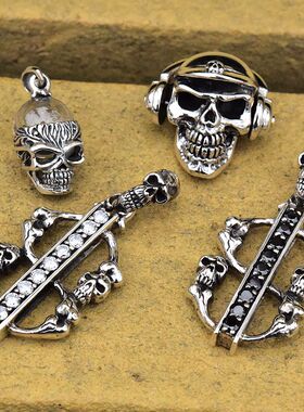 孤品进口925纯银耳机骷髅头