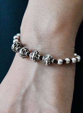 女士民族风纯银镂空花纹原创手串