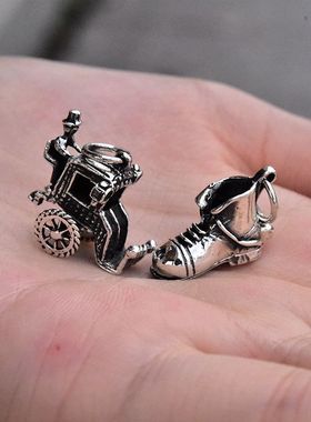 女士复古迷你立体宫廷小马车大头鞋子马丁靴泰银吊坠925纯银挂件