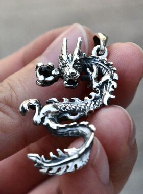 进口男款925纯银镶水晶飞龙吊坠