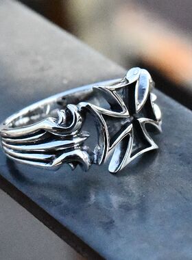 进口男女款925纯银朋克十字戒指