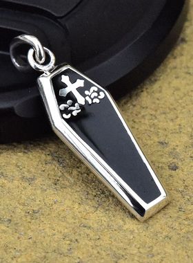 GV男女潮款复古哥特风烤漆十字架封印棺材板泰银吊坠925纯银挂件