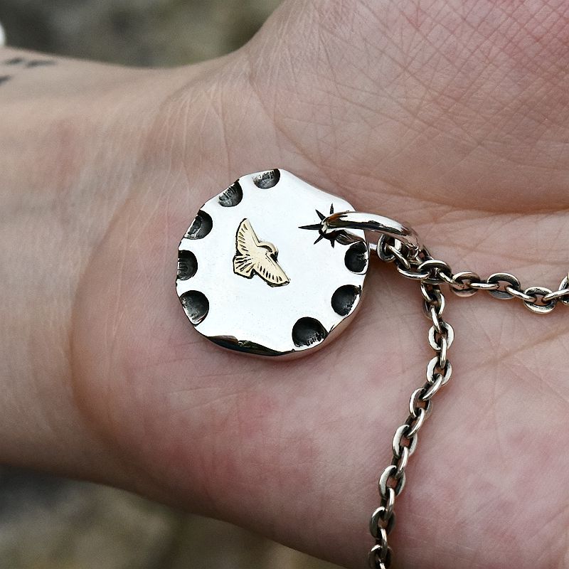 欧美印第安男士雄鹰圆牌纯银吊坠