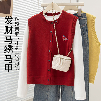 可风各新年马甲61009P82K131.2新年红马上有钱针织衫马夹女
