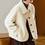 可风各羊羔毛外套510046P189K302.4翻领羊羔毛外套，女装短外套，可风各