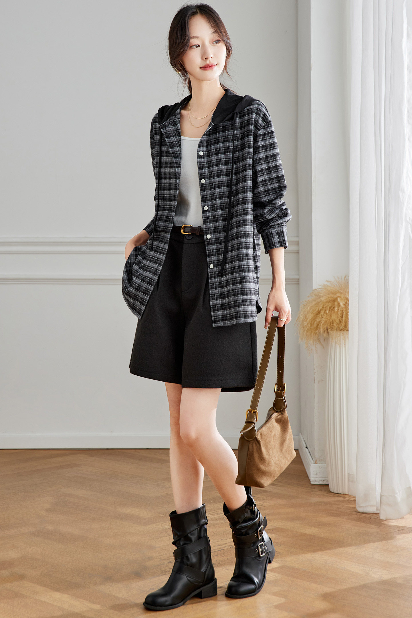 可风各连帽衫57089P99K158.4文艺连帽上衣时尚百搭外穿衬衣,女装衬衫,可风各