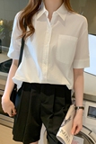 时尚百搭白色短袖衬衫女夏季新款韩版宽松显瘦上衣学生休闲衬衣，女装衬衫，可风各