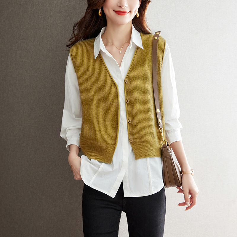 时尚百搭秋季无袖开衫马甲外套显瘦背心，女装马甲，可风各