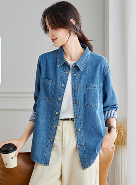 可风各牛仔衬衫58039P89K142.4袖口拼格子牛仔衬衫女