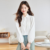 可风各长袖衬衫56024P75K120钩花镂空泡泡袖上衣通勤休闲Ins风，女装衬衫，可风各