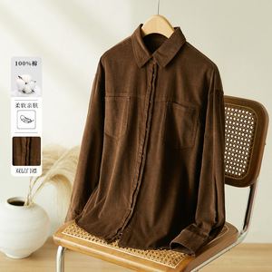 可风各长袖灯芯绒衬衫57085P89K142.4气质洋气百搭双门襟上衣，女装衬衫，可风各