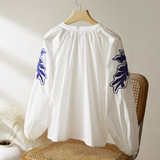 可风各长袖衬衫55117P79K126.4H版花卉钉珠刺绣衬衫，女装衬衫，可风各