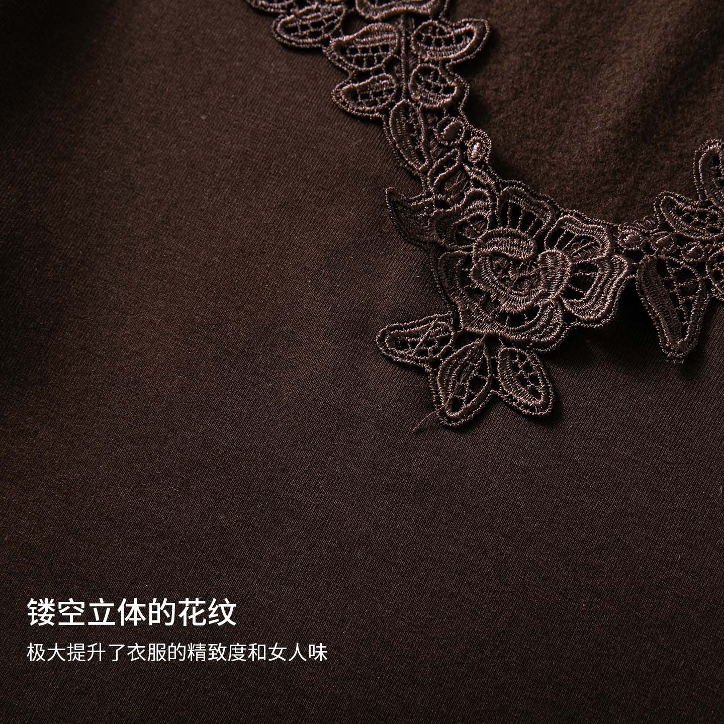 棉茧蕾丝拼接打底衫,女装T恤,可风各