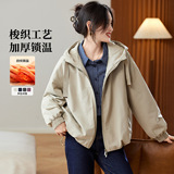 可风各棉服59081P180K228格纹拼接加棉连帽外套女，女装棉衣/棉服，可风各