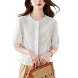 可风各衬衫52196P73K116.8花瓣扣短袖衬衫，女装衬衫，可风各