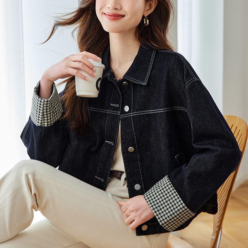 2025春季新款牛仔外套女宽松韩版显瘦别致休闲小个子短款拼接上衣，女装短外套，可风各