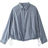 可风各长袖衬衫58065P89K124.4蓝色格子衬衫女长袖，女装衬衫，可风各