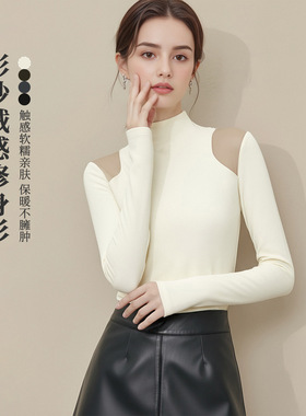 可风各T恤511004P65K104半高领露肩长袖打底衫女