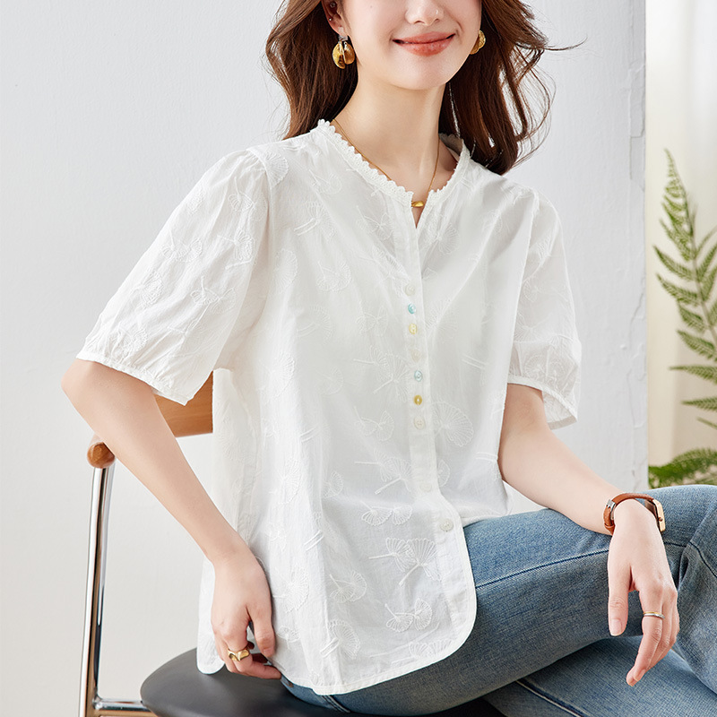 可风各衬衫52164P65K104蕾丝花边圆领衬衫，女装衬衫，可风各