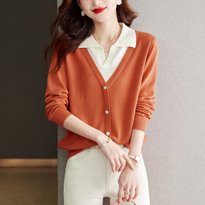 秋季新款假兩件寬松針織衫內(nèi)搭外穿顯瘦打底衫圖片