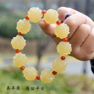 正宗西藏老羊角佛珠手串雕莲花保健手链养生清内热平肝火文玩男女