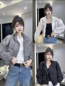 长袖轻薄灰色网红爆款防晒衣开衫女欧货2024夏季连帽透气百搭外套