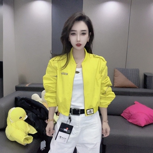韩范糖果色休闲设计感精致短外套女2026春季 百搭字母棒球服潮 新款