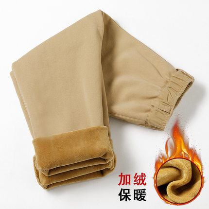 男童加绒卡其色校服裤子儿童深蓝藏青黑色加厚西裤女童小学生