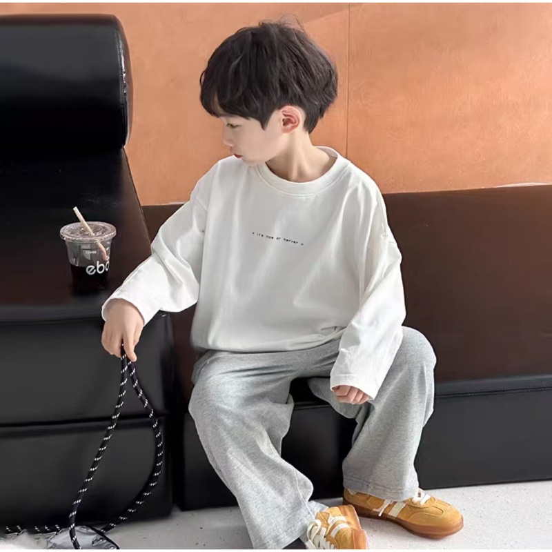 儿童上衣纯棉打底衣新款男童女童长袖T恤帅气韩版宽松休闲套头衫