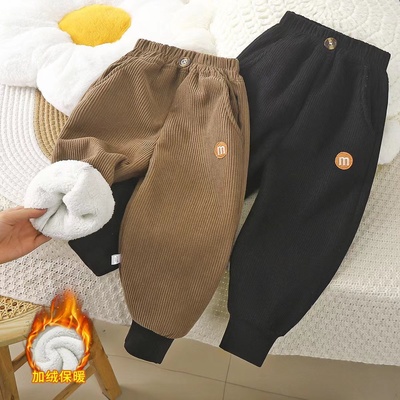 儿童加绒裤子男女童保暖长裤童装冬季新款宝宝一条过冬加厚条绒裤