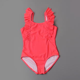 亮色木耳边儿童海边泳衣洋气女童泳装 8818外贸小女孩连体泳装 个性