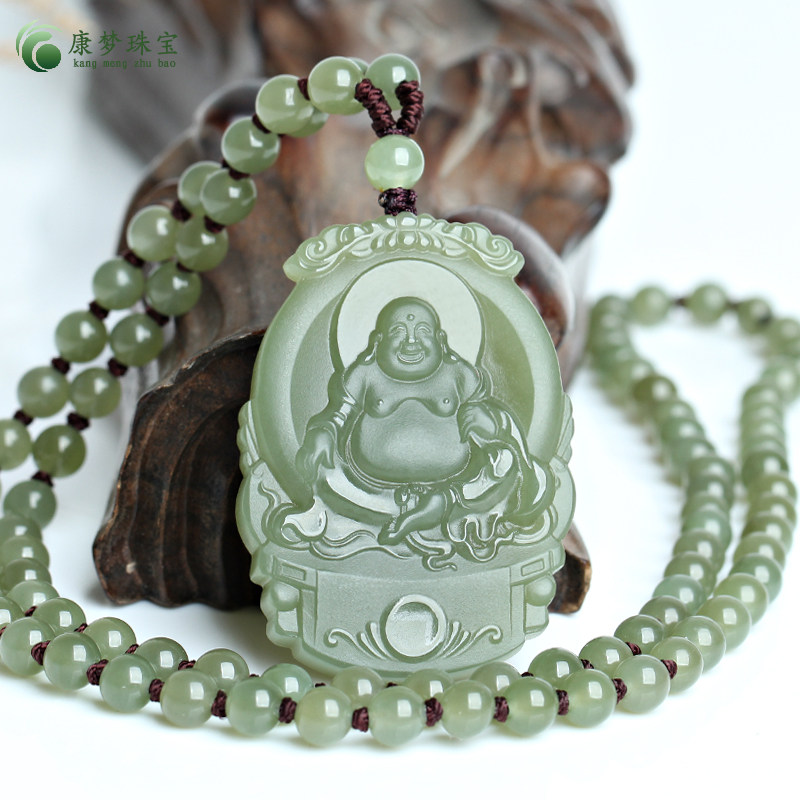 天然和田玉佛公吊坠青玉大肚弥勒佛挂件女士款玉项链饰品玉佩玉牌