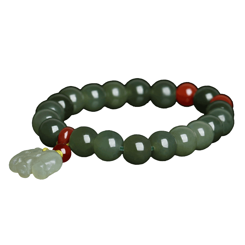 天然新疆和田玉手链青玉老型珠子苹果珠手串男女款玉石饰品玉器