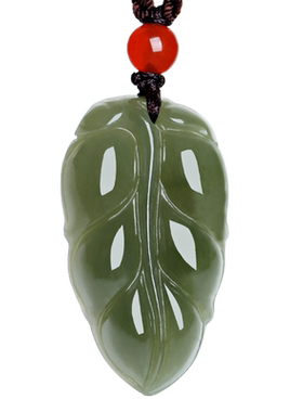 天然和田玉挂件毛衣链树叶吊坠