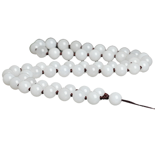 天然新疆和田产金丝玉白玉圆珠项链玉石吊坠挂绳玉链子男女款玉绳