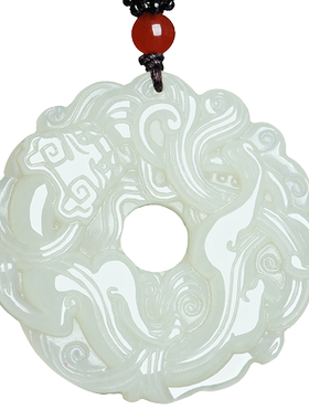 天然和田玉霸王风貔貅平安扣吊坠