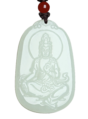 天然新疆和田玉观音吊坠