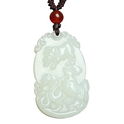 天然和田玉三合贵人虎马狗生肖猪